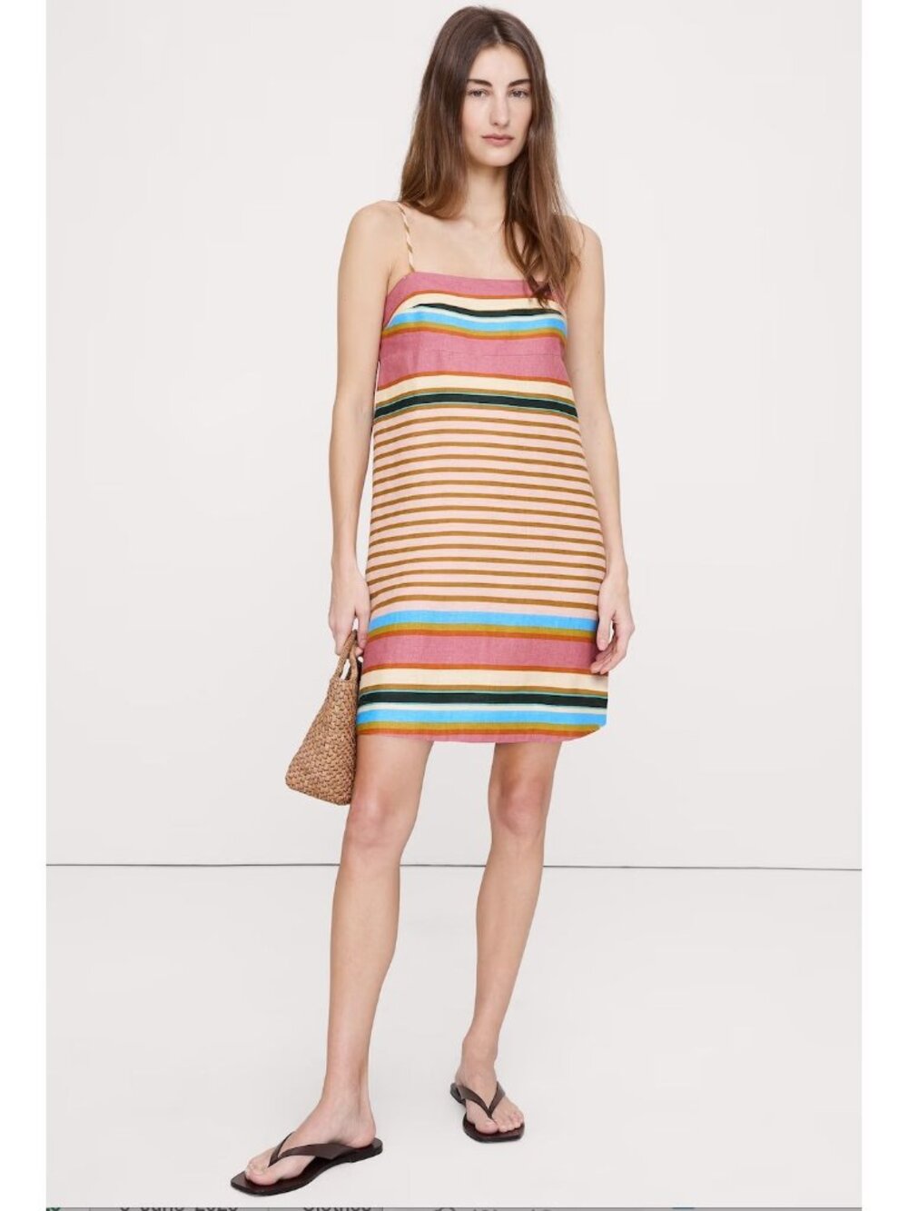 Banana Republic Strappy Linen A-Line Mini Dress Large NWT Empire Waist Striped
